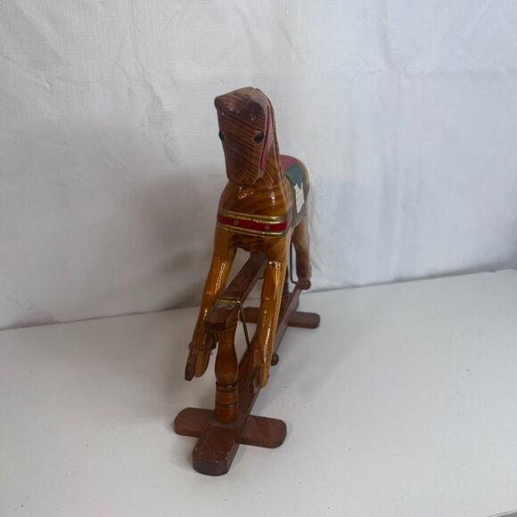 VTG Rocking Glider Horse Decoration Hand Carved Display 8" Height Folk Art Mini - Picture 5 of 8
